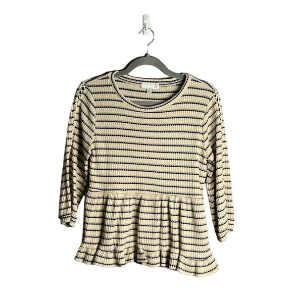 Ro & De Waffle Knit Peplum Top Crochet Sleeves Size Small - Picture 1 of 10